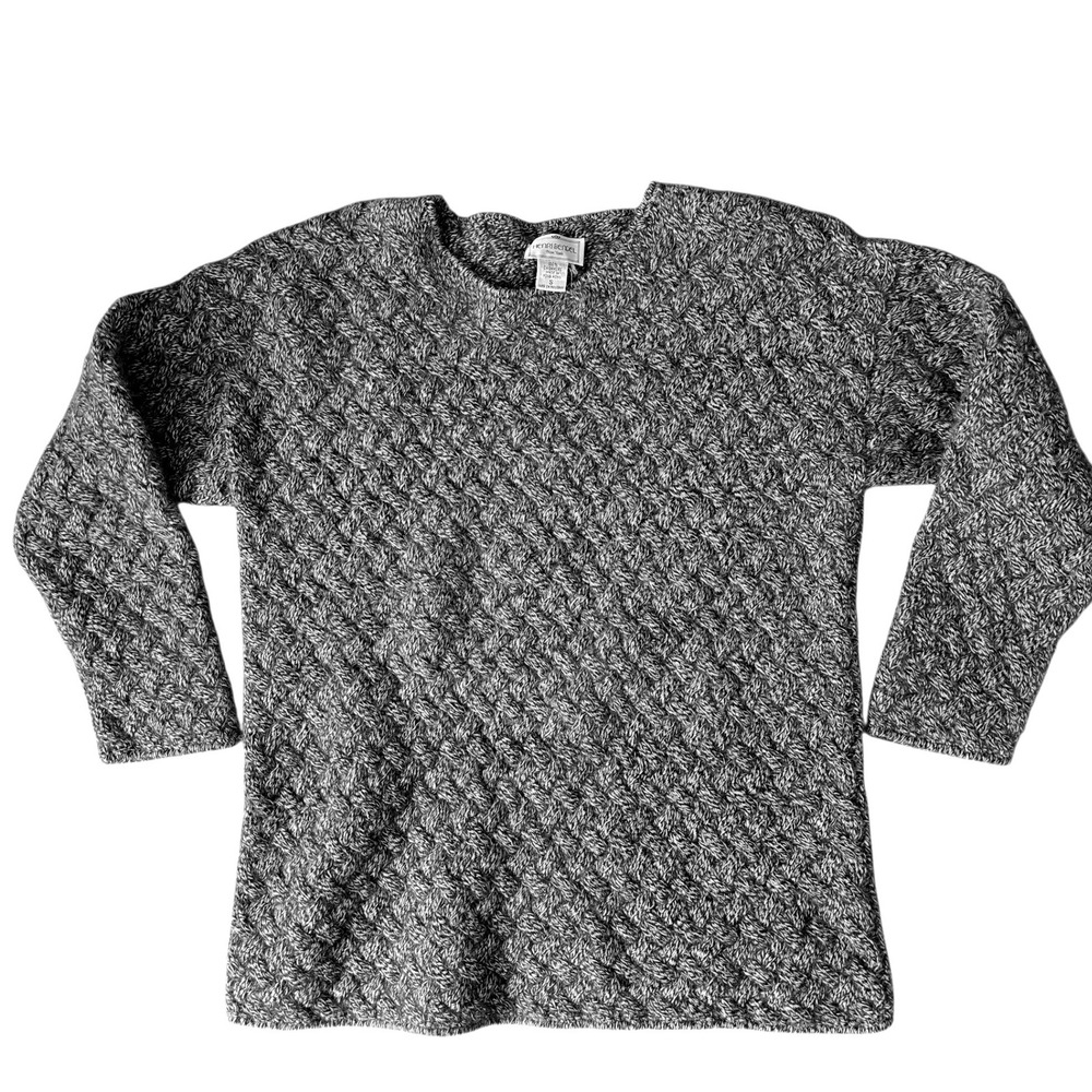 Henri Bendel New York 100% Cashmere Basketweave Marled Sweater Womens Small Grey